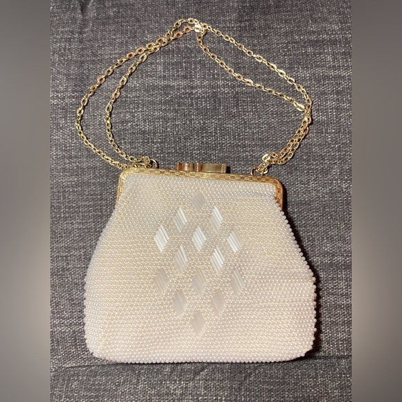 Handbags - Off white beaded evening clutch purse
